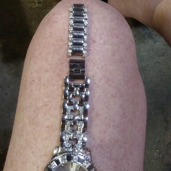 Bebe Rhinestone & Stainless Steel Sparkly Watch For Small Wrist W/Extra Links - Picture 10 of 14